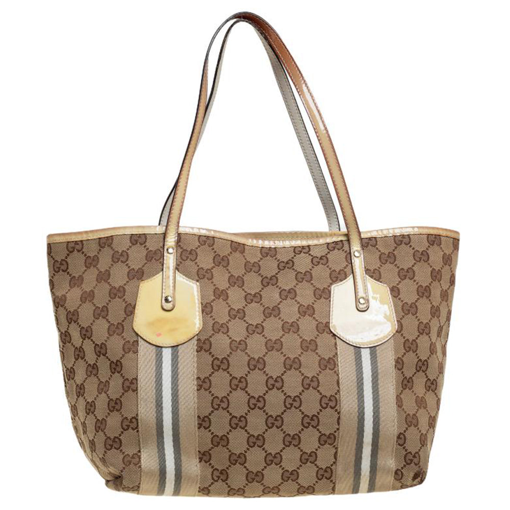 Gucci Beige/Yellow GG Canvas And Patent Leather Tote