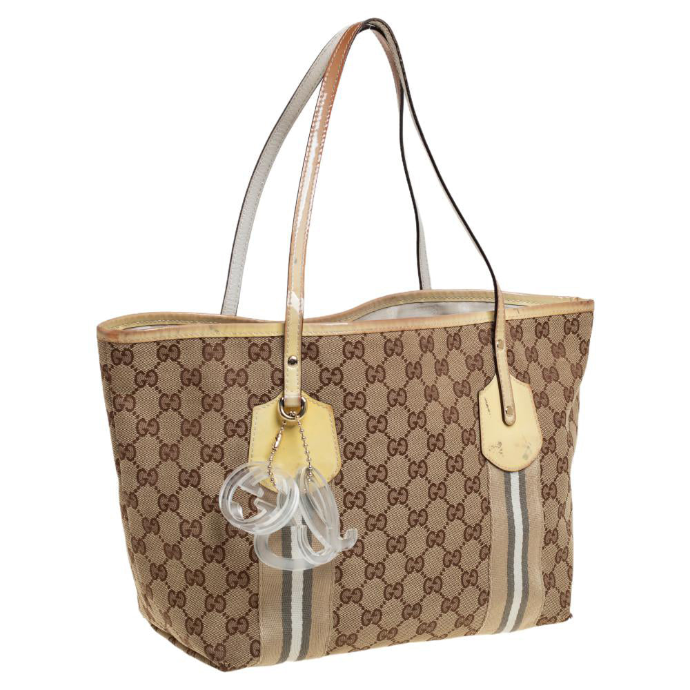 Gucci Beige/Yellow GG Canvas And Patent Leather Tote