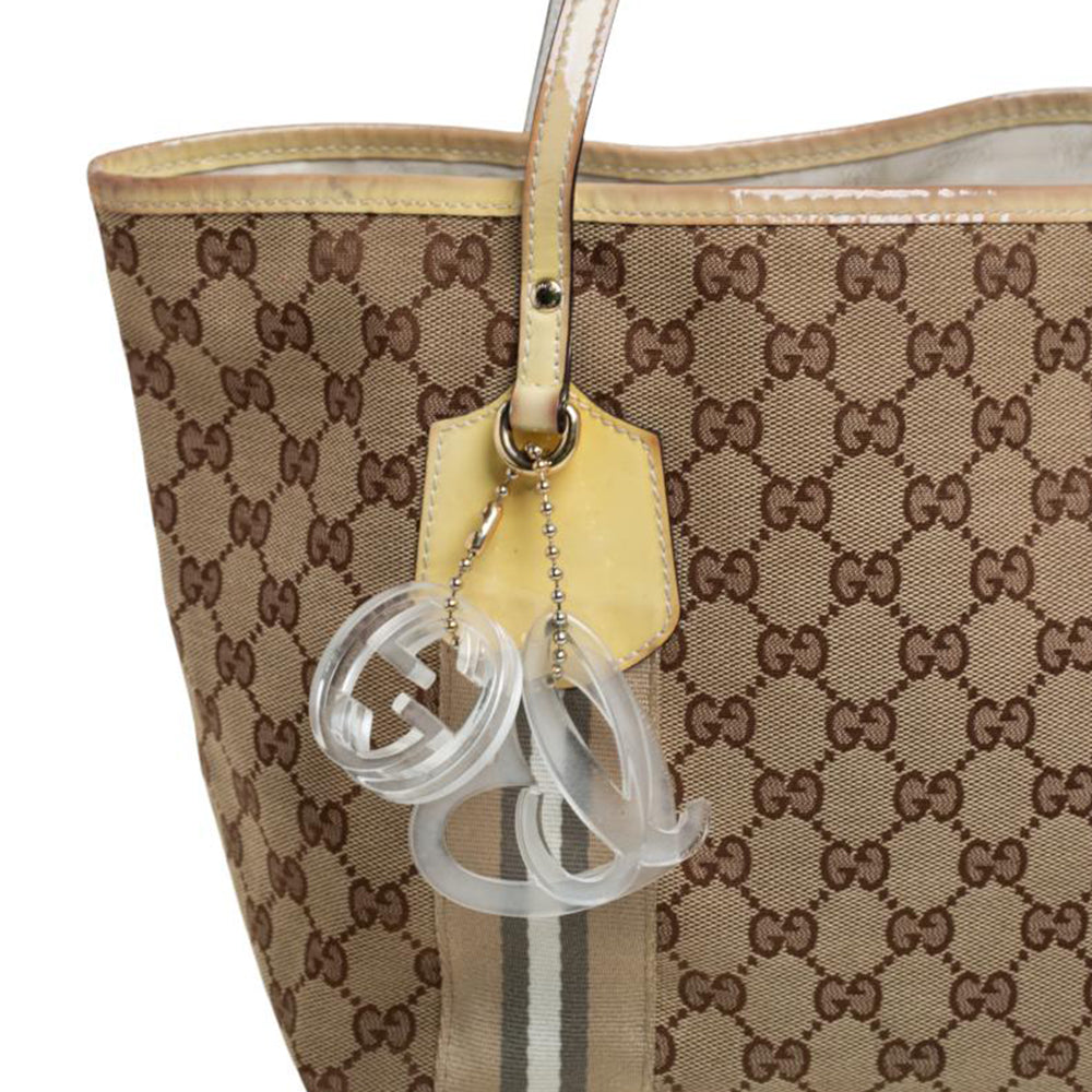 Gucci Beige/Yellow GG Canvas And Patent Leather Tote