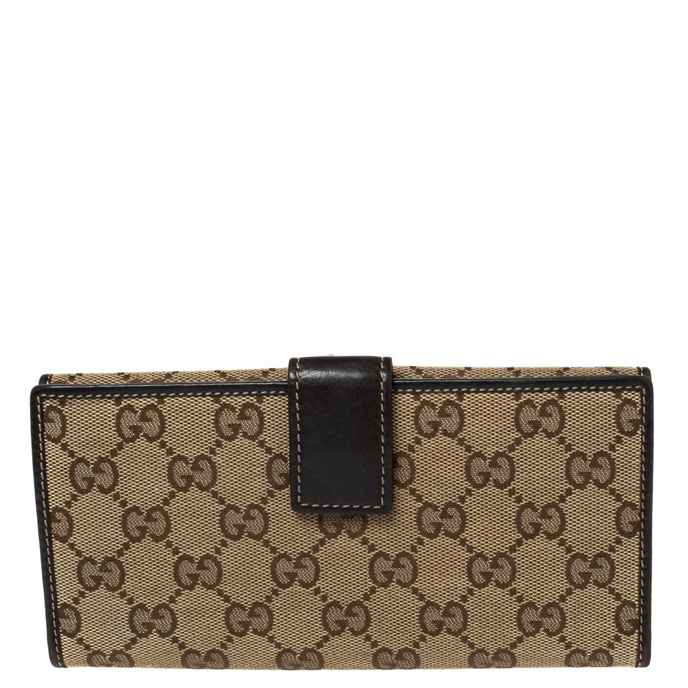 Gucci Dark Brown/Beige GG Canvas and Leather Indy Continental Wallet