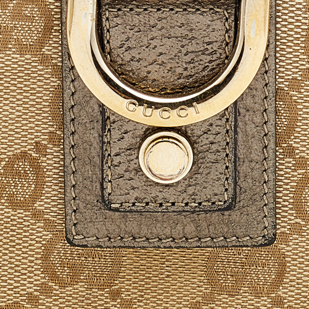 Gucci Beige/Pewter GG Canvas and Leather D Ring Compact Wallet