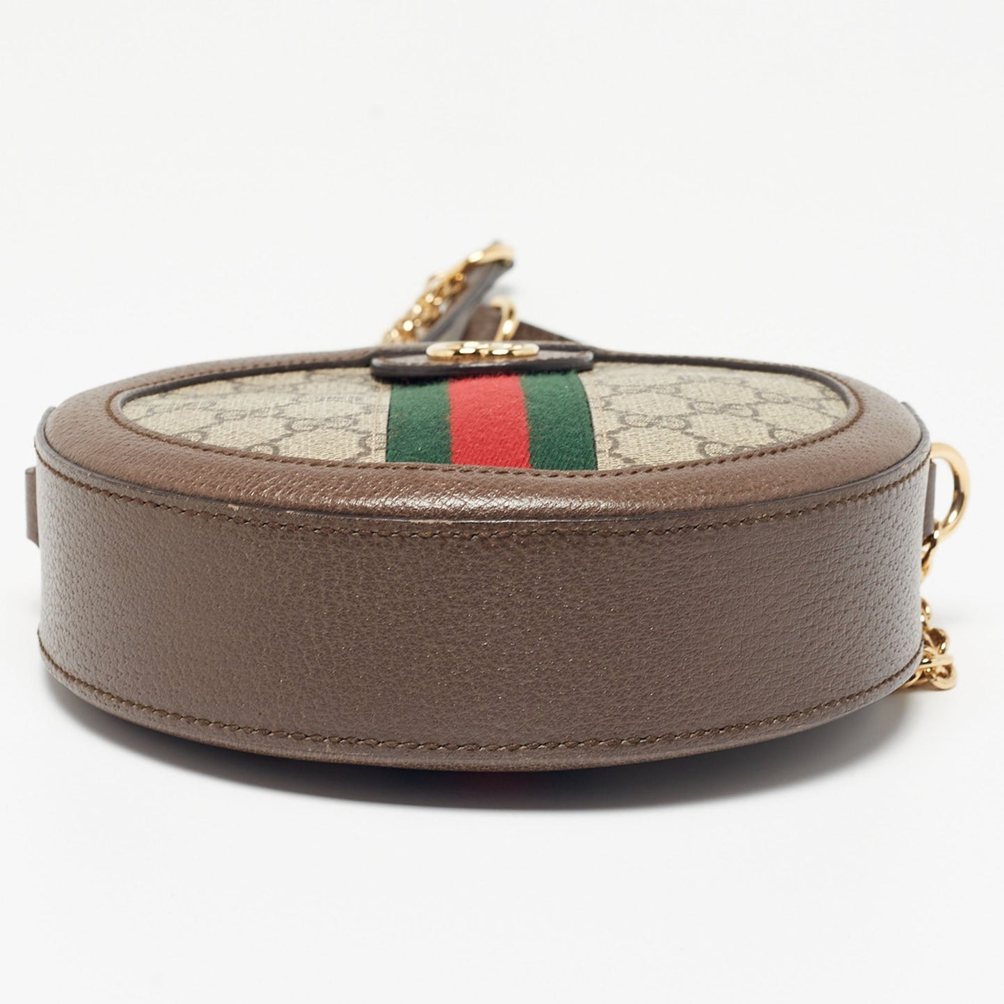 Gucci Brown GG Supreme Canvas and Leather Mini Ophidia Round Bag