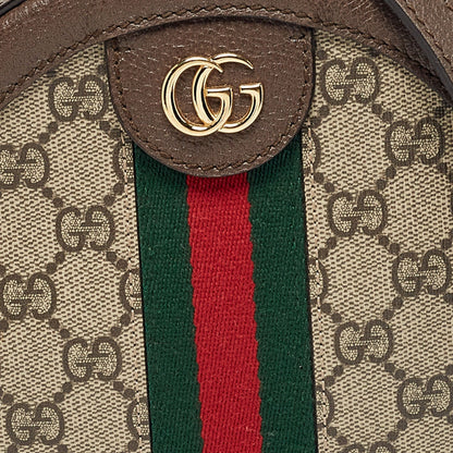 Gucci Brown GG Supreme Canvas and Leather Mini Ophidia Round Bag