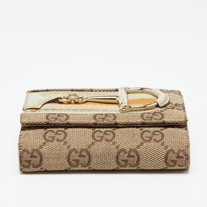 Gucci Beige GG Canvas and Leather Web Horsebit Compact Wallet