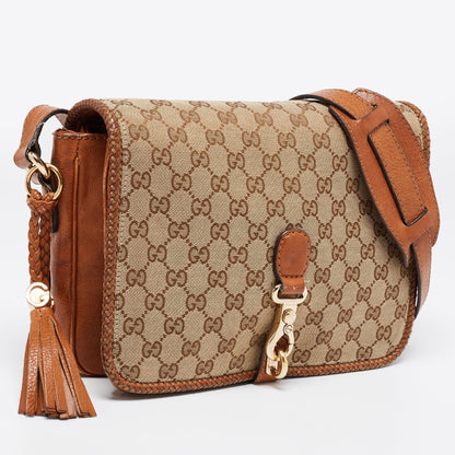 Gucci Brown/Beige GG Canvas and Leather Medium Marrakech Shoulder Bag