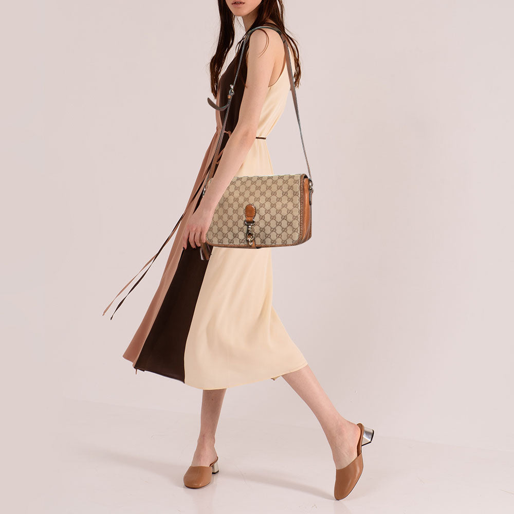 Gucci Brown/Beige GG Canvas and Leather Medium Marrakech Shoulder Bag