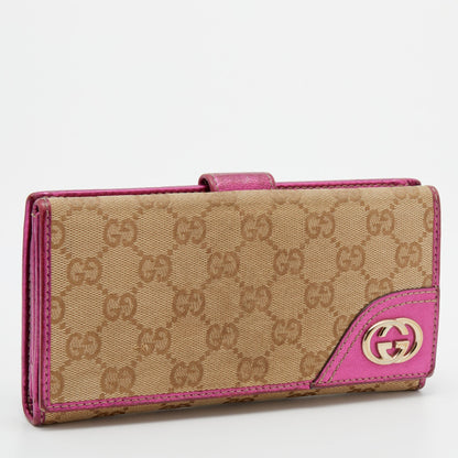 Gucci Beige/Pink GG Canvas and Leather Britt Continental Wallet