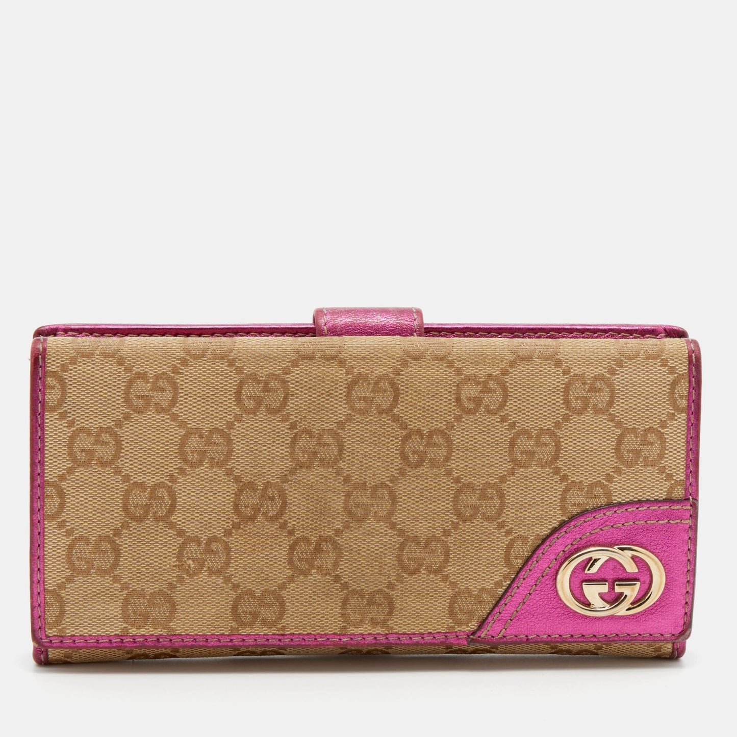 Gucci Beige/Pink GG Canvas and Leather Britt Continental Wallet