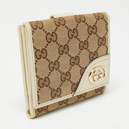 Gucci Beige/Brown GG Canvas and Leather Interlocking G French Wallet