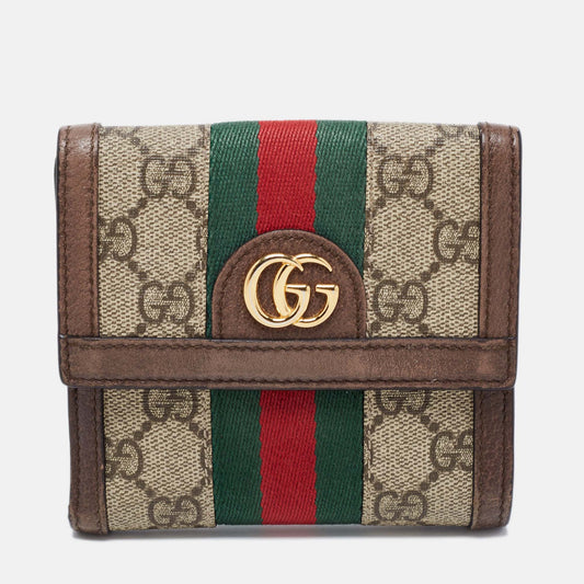 Gucci Brown/Beige GG Supreme Canvas and Leather Ophidia French Wallet