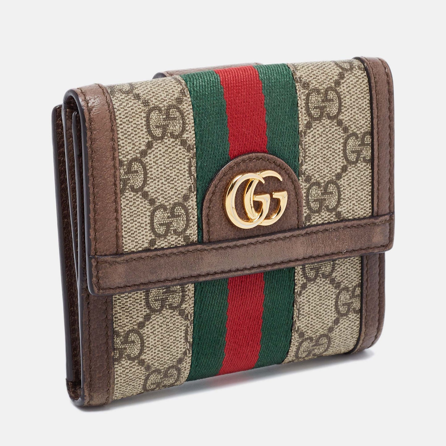 Gucci Brown/Beige GG Supreme Canvas and Leather Ophidia French Wallet