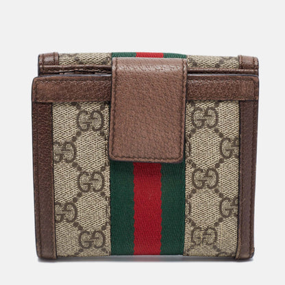 Gucci Brown/Beige GG Supreme Canvas and Leather Ophidia French Wallet