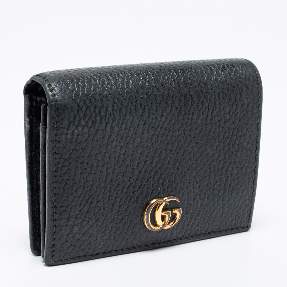 Gucci Black Leather GG Marmont Compact Folded Wallet