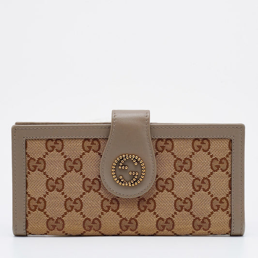 Gucci Beige/Brown GG Canvas And Leather Scarlett Continental Bifold Wallet