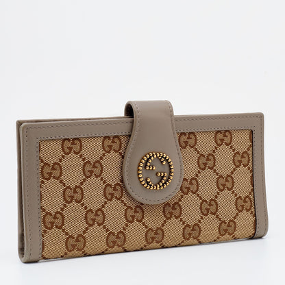 Gucci Beige/Brown GG Canvas And Leather Scarlett Continental Bifold Wallet