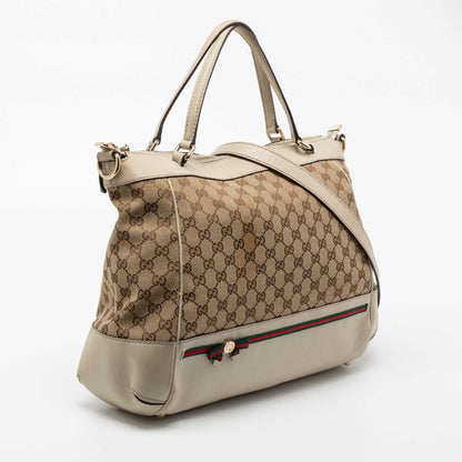 Gucci Beige/Off White GG Canvas and Leather Large Mayfair Bow Satchel