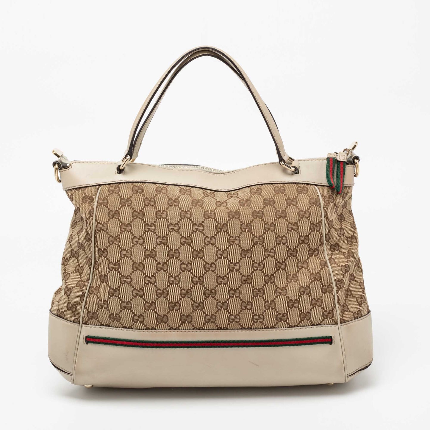 Gucci Beige/Off White GG Canvas and Leather Large Mayfair Bow Satchel