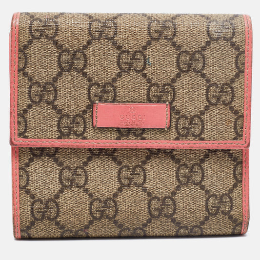 Gucci Beige/Pink GG Supreme Canvas and Leather Trifold Wallet