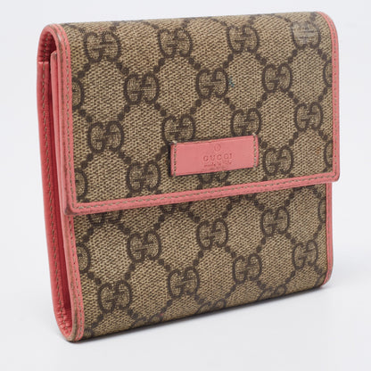 Gucci Beige/Pink GG Supreme Canvas and Leather Trifold Wallet