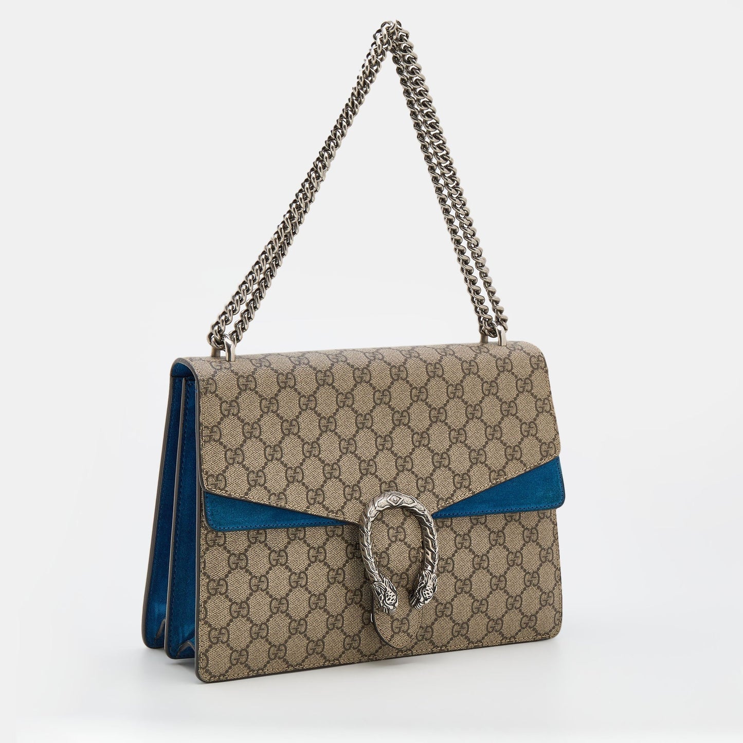 Gucci Beige/Blue GG Supreme Canvas and Suede Medium Dionysus Shoulder Bag