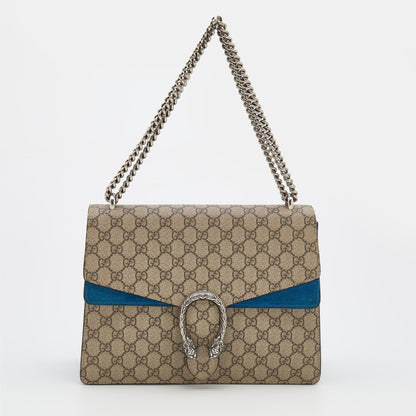 Gucci Beige/Blue GG Supreme Canvas and Suede Medium Dionysus Shoulder Bag