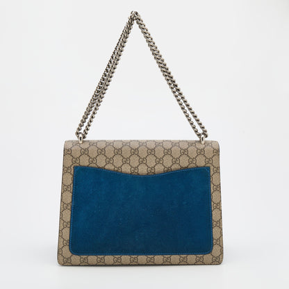 Gucci Beige/Blue GG Supreme Canvas and Suede Medium Dionysus Shoulder Bag