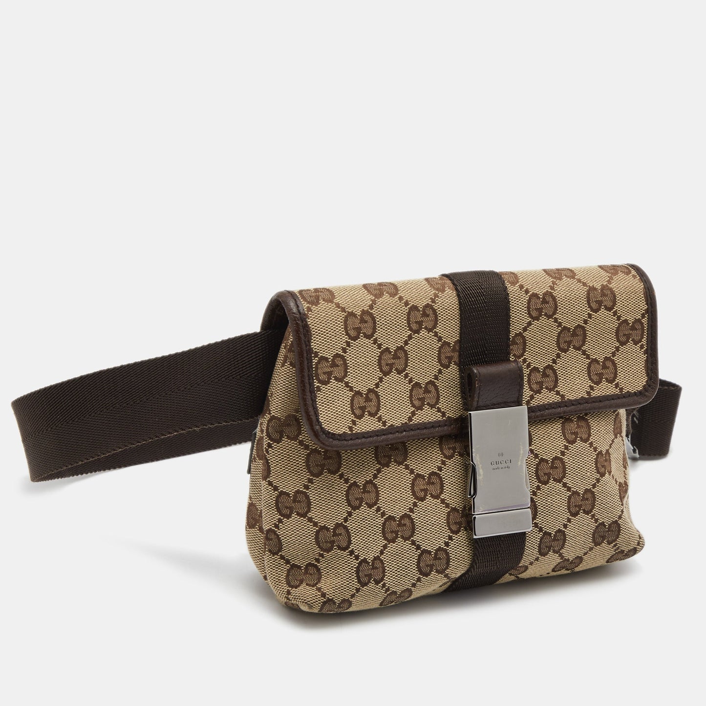 Gucci Beige/Brown GG Canvas Buckle Belt Bag