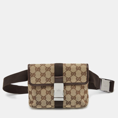 Gucci Beige/Brown GG Canvas Buckle Belt Bag