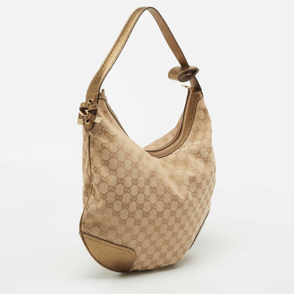 Gucci Beige/Gold GG Canvas and Leather Large Princy Hobo