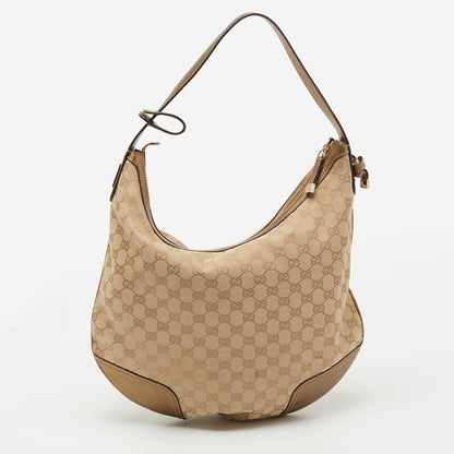 Gucci Beige/Gold GG Canvas and Leather Large Princy Hobo