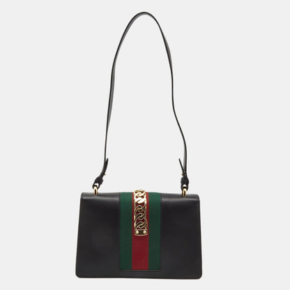 Gucci Black Leather Sylvie Shoulder Bag