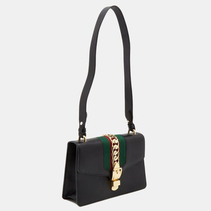 Gucci Black Leather Sylvie Shoulder Bag