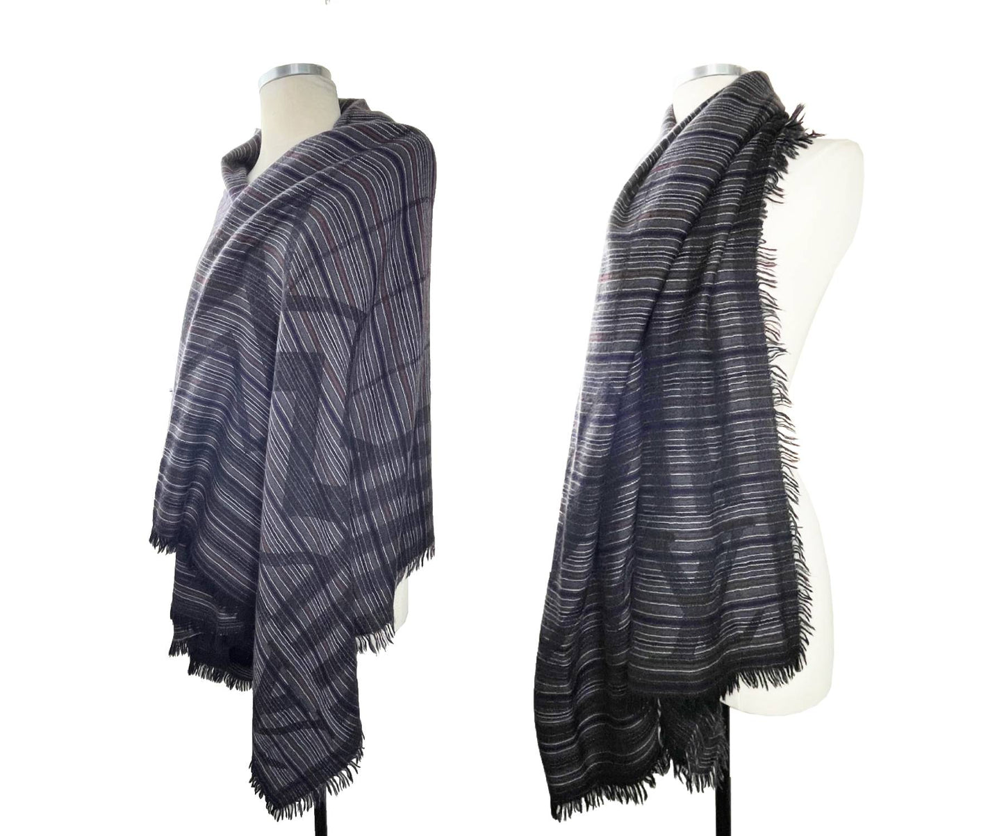 Louis Vuitton  Dark Grey Stripe Cashmere Wool Shawl Scarf