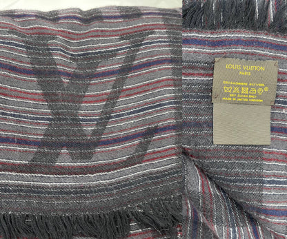 Louis Vuitton  Dark Grey Stripe Cashmere Wool Shawl Scarf