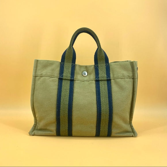 HERMES Green Canvas Fourre Tout PM Tote Bag