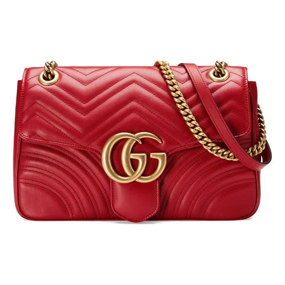 (WMNS) GUCCI GG Marmont Gold Logo Distress Leather Chain Shoulder Messenger Bag Red Classic 443496-DTDIT-6433