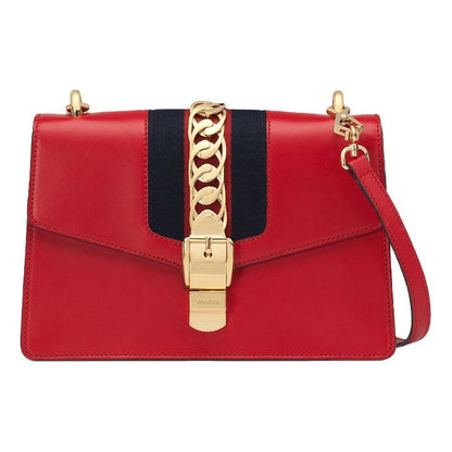 (WMNS) GUCCI Sylvie SeriesGold Chain Single Shoulder Bag Small Red 524405-CVLEG-8604