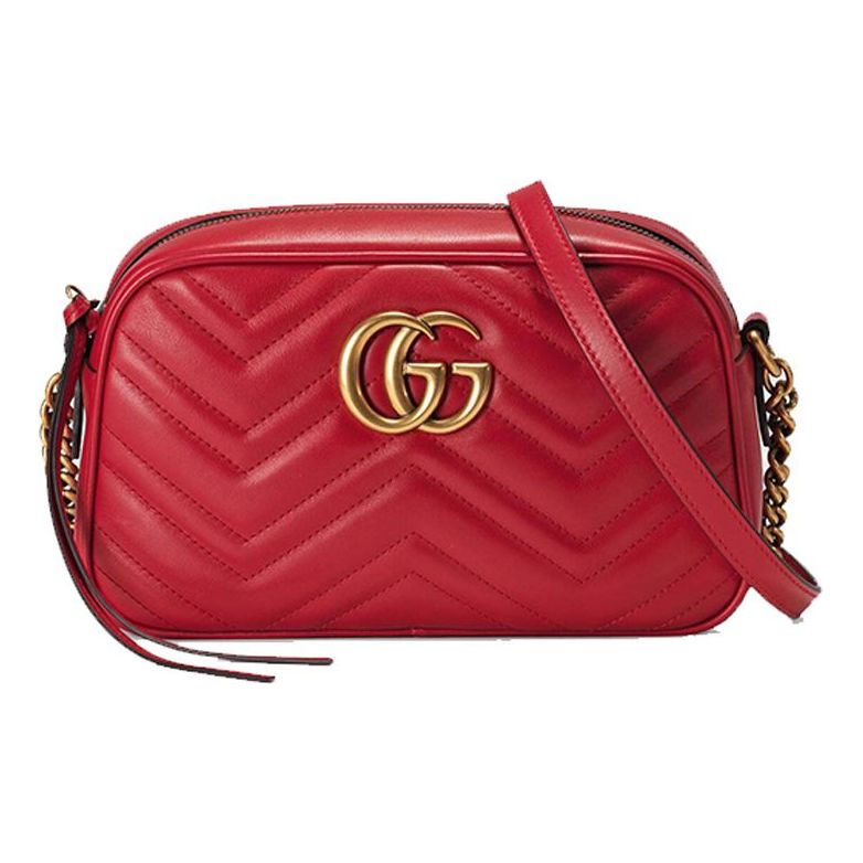 (WMNS) GUCCI GG Marmont Gold Logo Leather Chain Small Red Classic Shoulder Messenger Bag 447632-DTD1T-6433