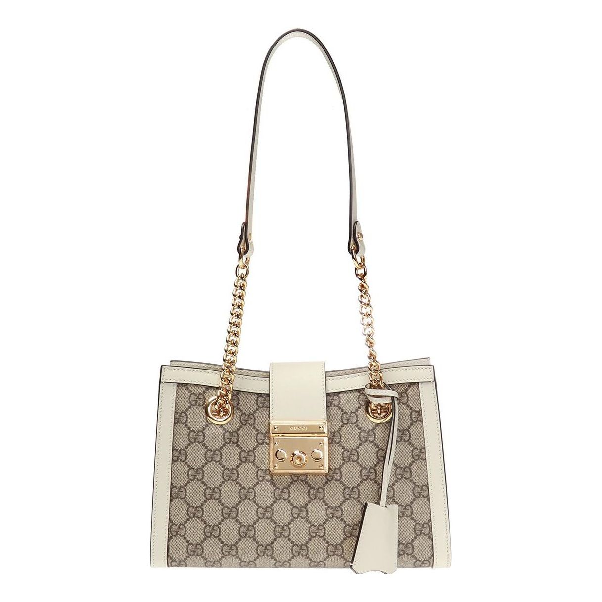 (WMNS) GUCCI Padlock Metallic Logo Canvas Chain handbag Small / White 498156-KHNKG-9761