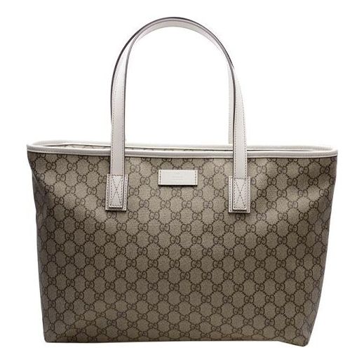 (WMNS) GUCCI Logo Leather Logo Canvas Large Capacity Tote Shoulder Bag Ebony / White Handbag 211137-KGDHR-9761