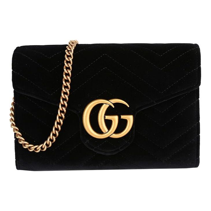 (WMNS) GUCCI GG Marmont Gold Logo Distress Velvet Chain Shoulder Messenger Bag Mini Black 474575-9QIDT-1000