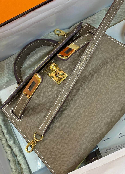 Hermes Kelly 20 Mini Sellier Bag Gray Epsom Gold Hardware