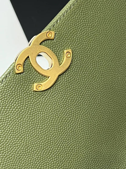 Chanel Logo Chain Flap Bag green