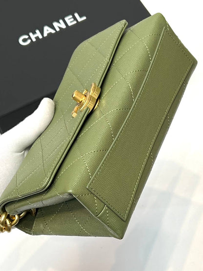 Chanel Logo Chain Flap Bag green