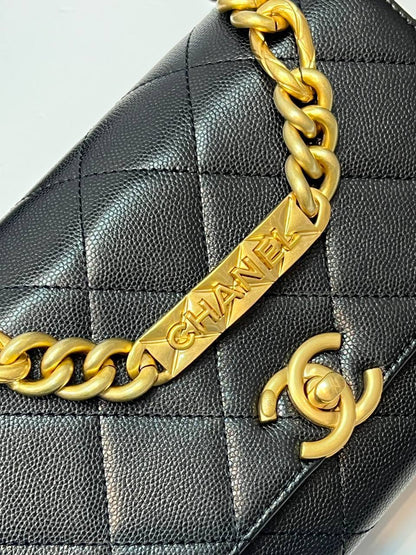 Chanel Logo Chain Flap Bag black