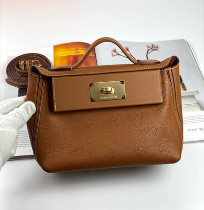 Hermes 24/24 Bag Evercolor with Swift 21  brown Gold Hardware