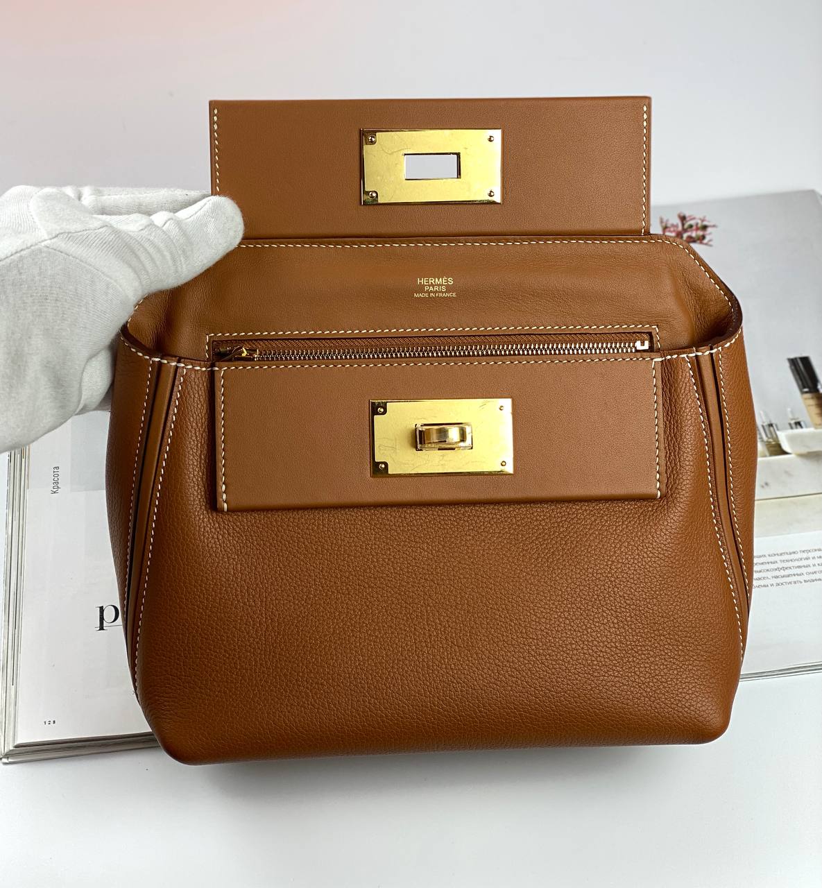 Hermes 24/24 Bag Evercolor with Swift 21  brown Gold Hardware