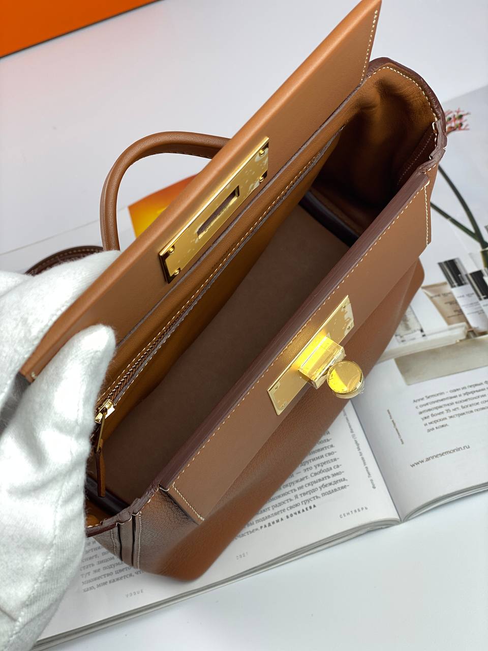 Hermes 24/24 Bag Evercolor with Swift 21  brown Gold Hardware