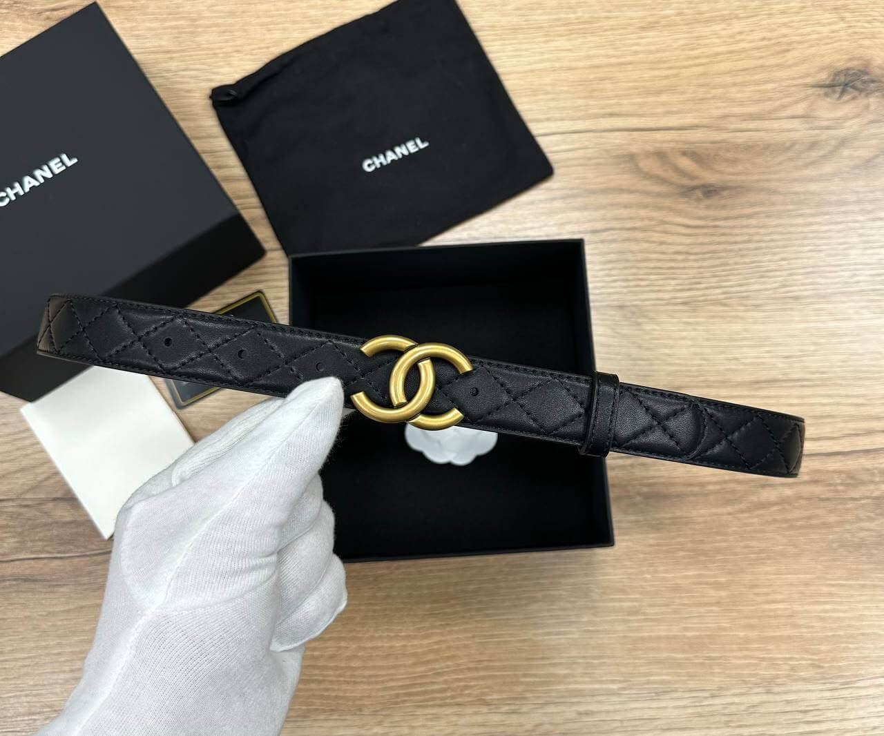 Chanel Caviar Quilted CC Belt gold