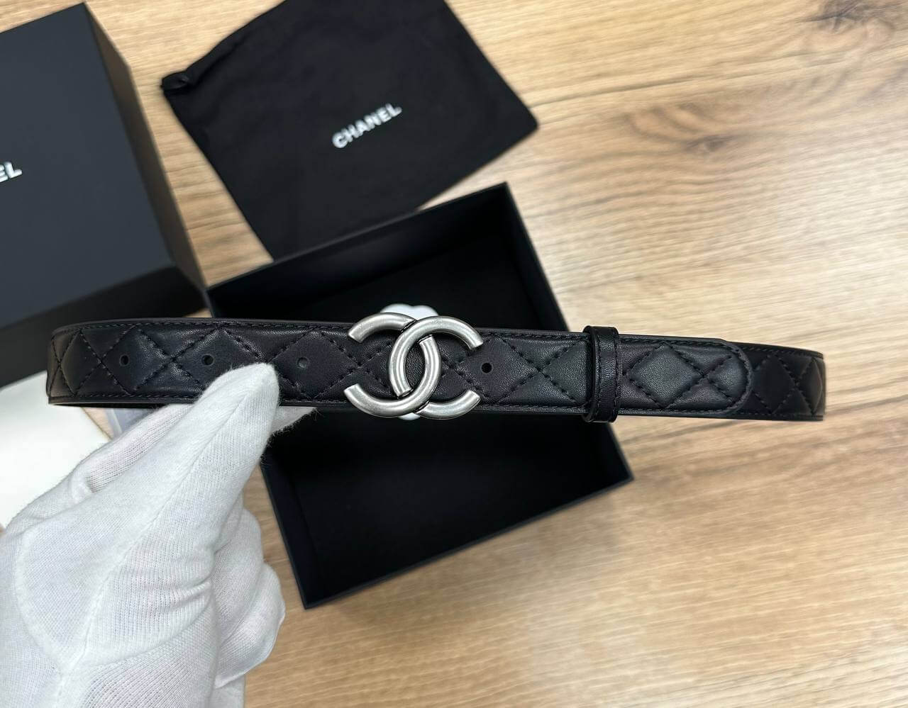 Chanel Caviar Quilted CC Belt silver